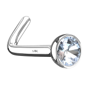 Angled nose stud 14k white gold with silver crystal