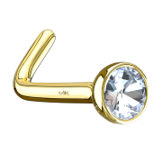 Angled nose stud 14k gold with silver crystal