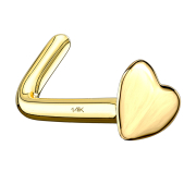 Angled nose stud 14k gold with heart