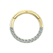 Micro segment ring hinged 14k gold front crystal silver