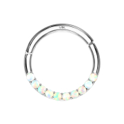 Micro segment ring hinged 14k white gold front opals white