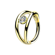 Micro segment ring hinged gold-plated double ring with...