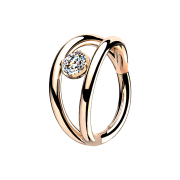 Micro segment ring hinged rose gold double ring with crystal