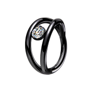 Micro segment ring hinged black double ring with crystal