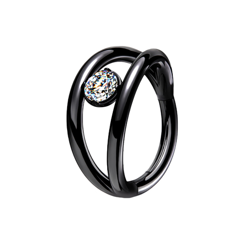 Micro Segmentring klappbar schwarz doppelring mit Kristall