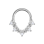 Micro piercing ring silver filigree hearts with crystal