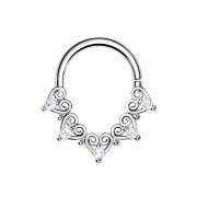 Micro piercing anneau argent coeur filigrane avec cristal