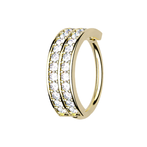 Micro piercing anneau 14k doré double ligne avec cristaux