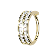 Micro Piercing Ring 14k vergoldet doppellinie mit Kristallen