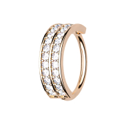 Micro Piercing Ring rosegold doppellinie mit Kristallen