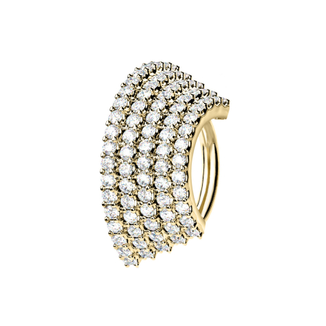 Micro piercing anneau 14k plaque dorée avec cinq lignes de cristal