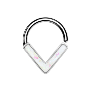 Anello micro piercing argento angolare con opale bianco