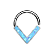 Anello micro piercing in argento angolare con opale blu