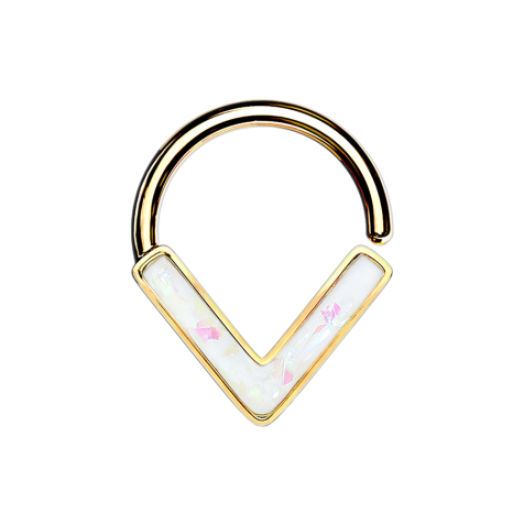 Micro Piercing Ring vergoldet Winkel mit Opal weiss