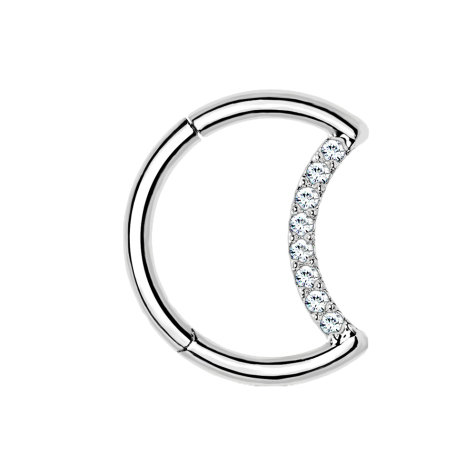 Foldable micro segment ring, silver moon with crystals