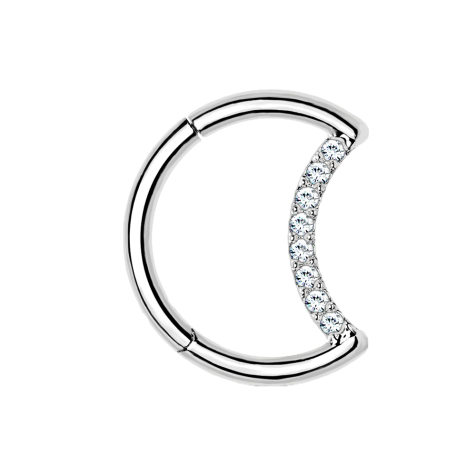 Micro segment ring hinged silver moon with crystals