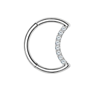 Foldable micro segment ring, silver moon with crystals