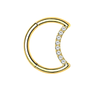 Micro segment ring hinged gold-plated moon with crystals