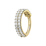 Micro segment ring hinged 14k gold double line with crystals