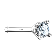 Nose stud straight 14k white gold with silver-set crystal