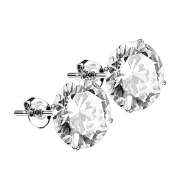 Stud earrings 14k white gold with round crystal silver