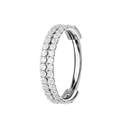 Micro segment ring hinged silver double line with crystals