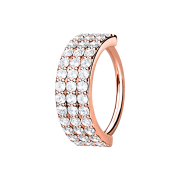 Micro piercing anneau or rose trois lignes avec cristaux