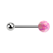 Micro barbell silver with ball and ball opal pink