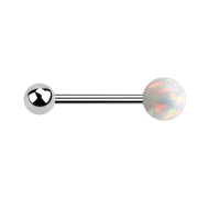 Micro barbell silver with ball and ball opal white