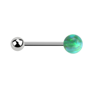 Micro barbell silver with ball and ball opal green