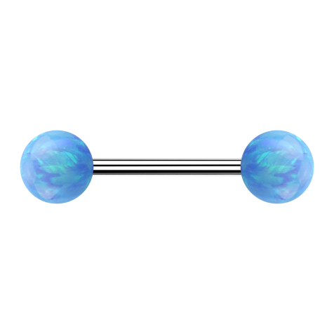 Micro Barbell silber mit zwei Kugeln Opal hellblau
