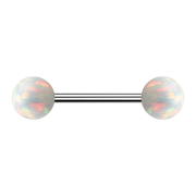 Micro Barbell argent avec deux boules opales blanches