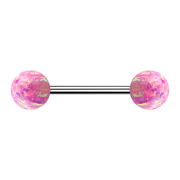 Micro Barbell argent avec deux boules opales roses