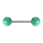 Micro barbell silver with two balls opal green