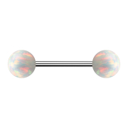 Micro Barbell silber mit zwei Kugeln Opal weiss
