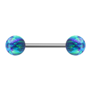 Micro Barbell silber mit zwei Kugeln Opal blau