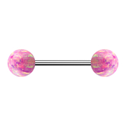 Micro barbell silver with two balls opal pink