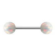 Micro Barbell silber mit zwei Kugeln Opal weiss