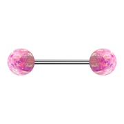 Micro Barbell silber mit zwei Kugeln Opal pink