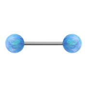 Micro barbell silver with two balls opal light blue