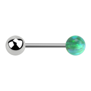 Micro barbell silver with ball and ball opal green