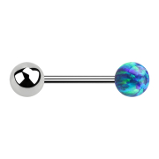 Micro Barbell silber mit Kugel und Kugel Opal blau