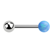 Barbell silver with ball and ball opal light blue