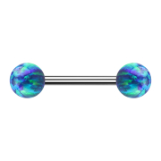 Barbell silber mit zwei Kugeln Opal blau