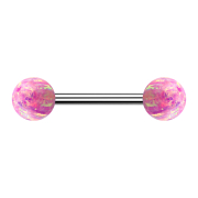 Barbell silber mit zwei Kugeln Opal pink