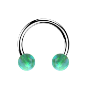 Micro Circular Barbell silver with two balls opal green