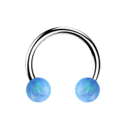Micro Circular Barbell silber mit zwei Kugeln Opal hellblau