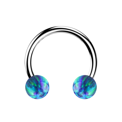 Micro Circular Barbell silber mit zwei Kugeln Opal blau