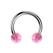 Micro Circular Barbell silver with two balls opal pink
