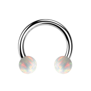 Micro Circular Barbell silver with two balls opal white